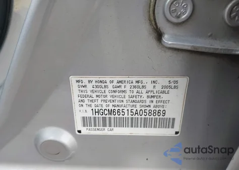 2005 Honda Accord 3.0 Ex from USA, damaged, VIN 1HGCM66515A058869